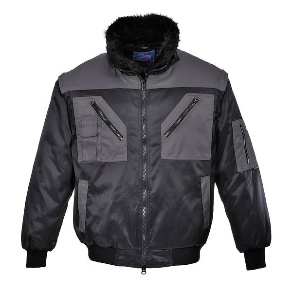Two-tone blue and yellow Portwest Pilot Jacket designed for high visibility and style.