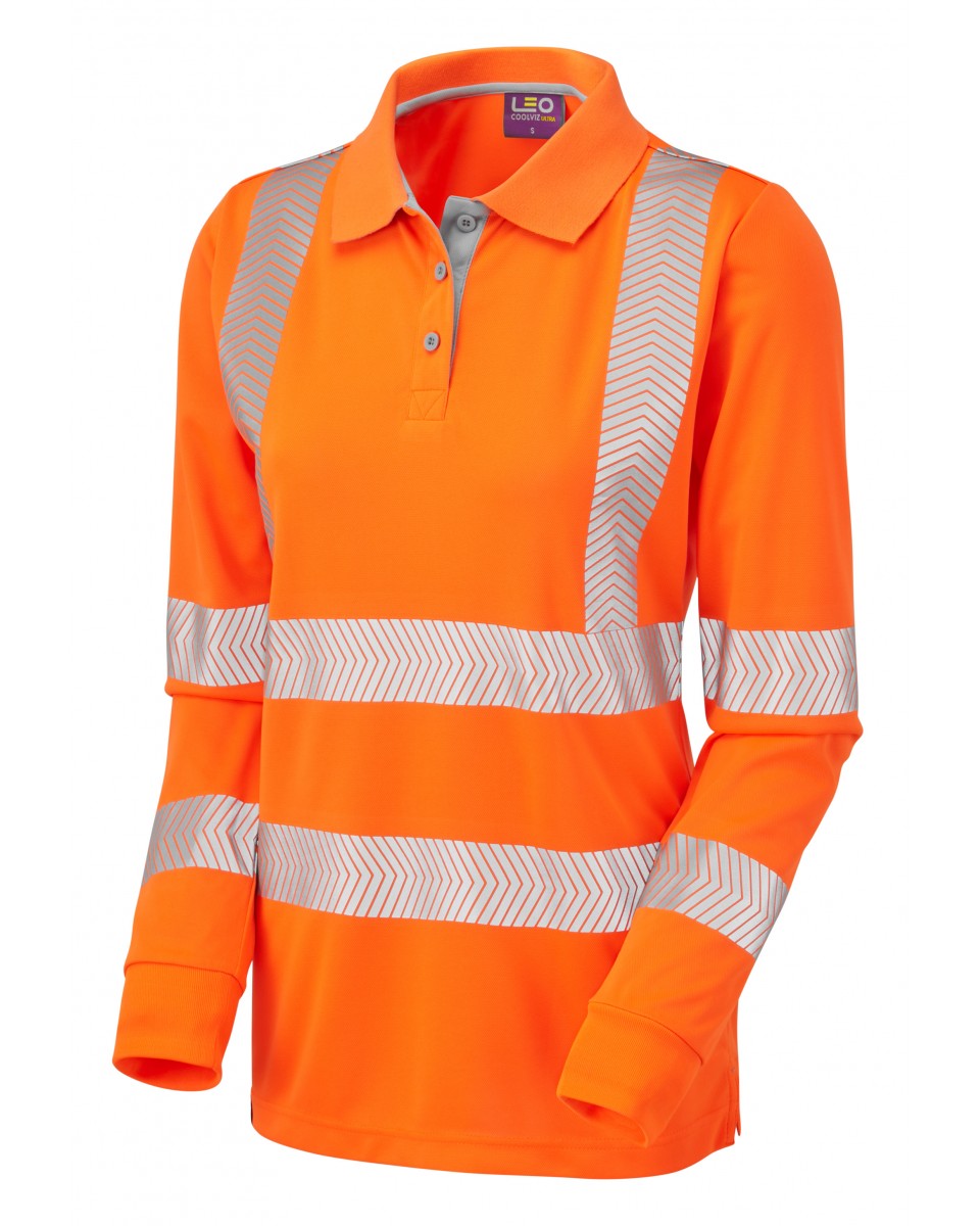 Leo Workwear Pollyfield Iso 20471 Cl 3 Coolviz Plus Women'S Sleeved Polo Shirt