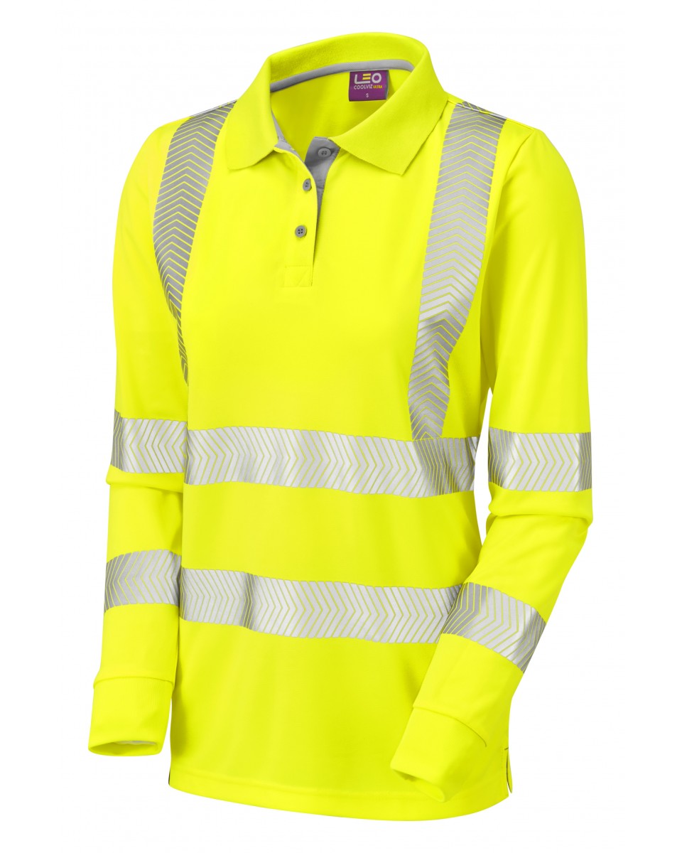 Leo Workwear Pollyfield Iso 20471 Cl 2 Coolviz Plus Women'S Sleeved Polo Shirt