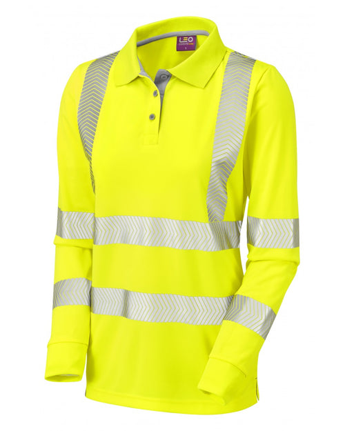 Leo Workwear Pollyfield Iso 20471 Cl 2 Coolviz Plus Women'S Sleeved Polo Shirt