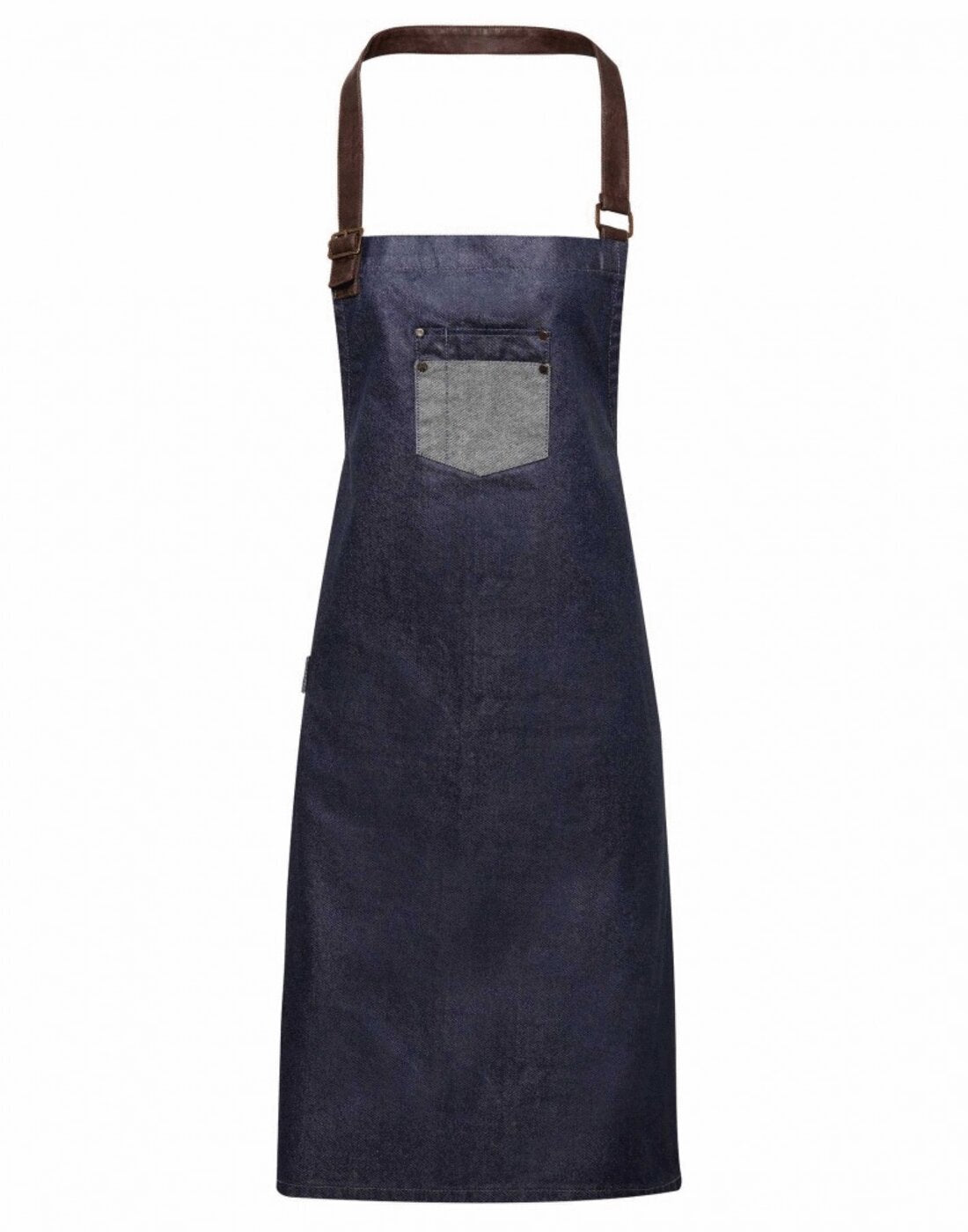 Premier 'Division' Waxed Look Denim Bib Apron with Faux leather
