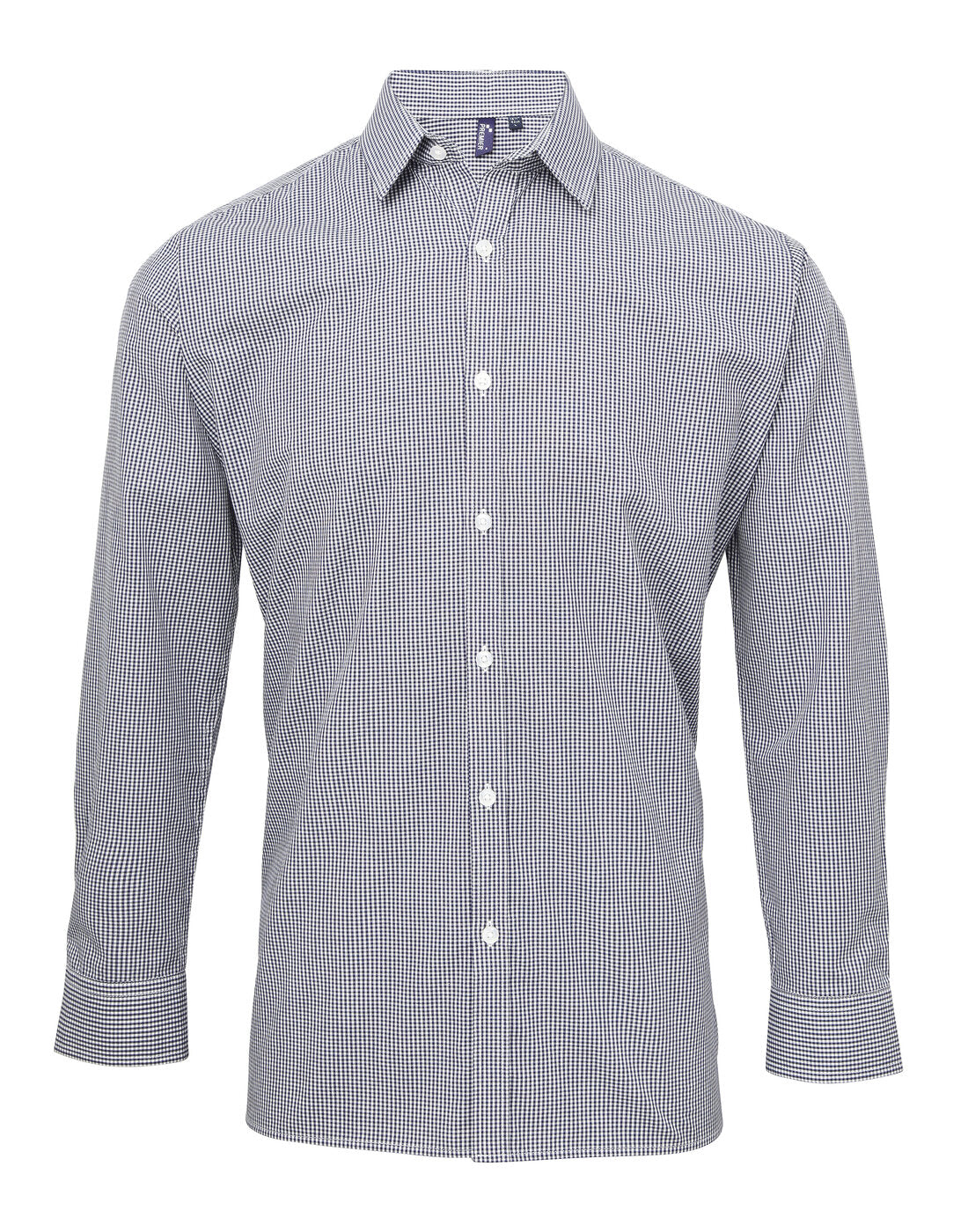 Premier Men's Long Sleeve Gingham Cotton Microcheck Shirt