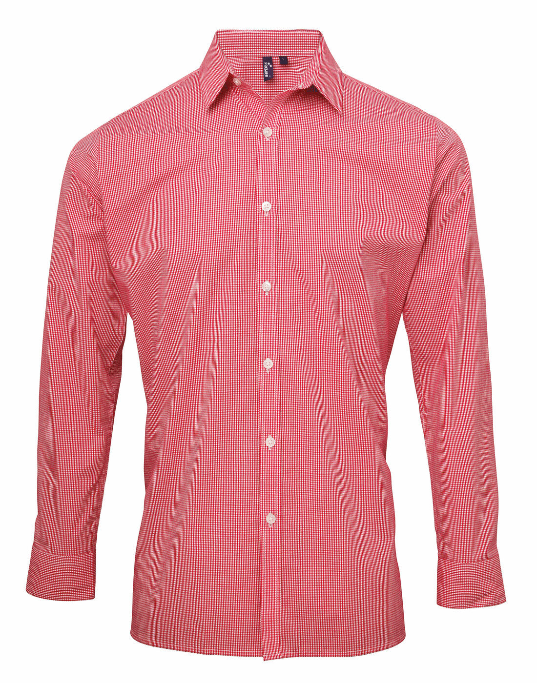 Premier Men's Long Sleeve Gingham Cotton Microcheck Shirt