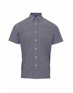Premier Men's Short Sleeve Gingham Cotton Microcheck Shirt - thumbnail 2