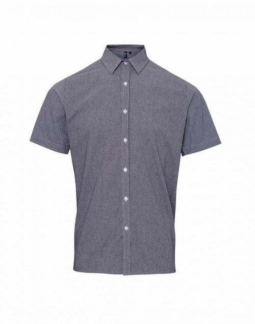 Premier Men's Short Sleeve Gingham Cotton Microcheck Shirt