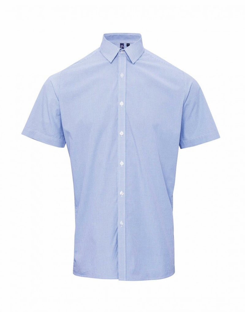 Premier Men's Short Sleeve Gingham Cotton Microcheck Shirt