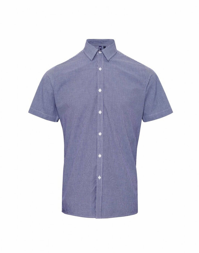 Premier Men's Short Sleeve Gingham Cotton Microcheck Shirt