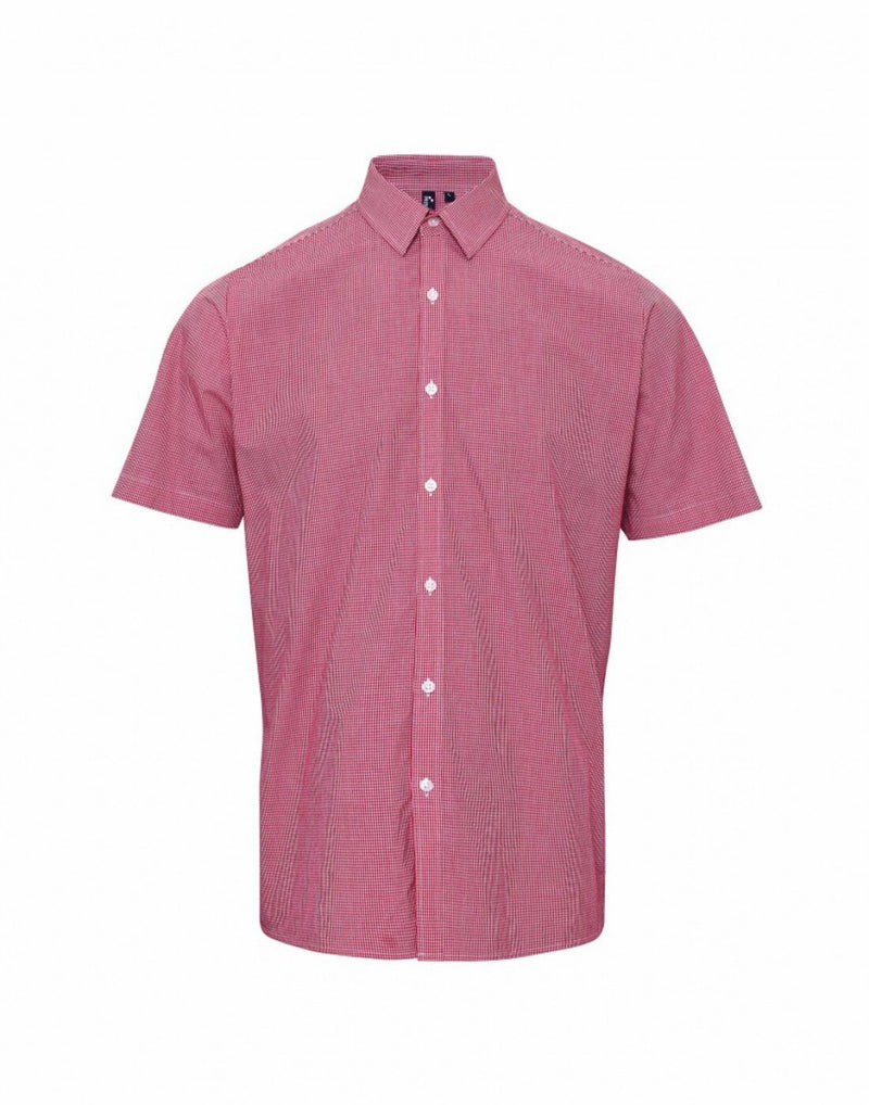 Premier Men's Short Sleeve Gingham Cotton Microcheck Shirt