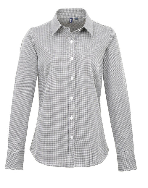 Premier Women's Long Sleeve Gingham Microcheck Shirt