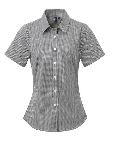 Premier Women's Short Sleeve Gingham Microcheck Shirt