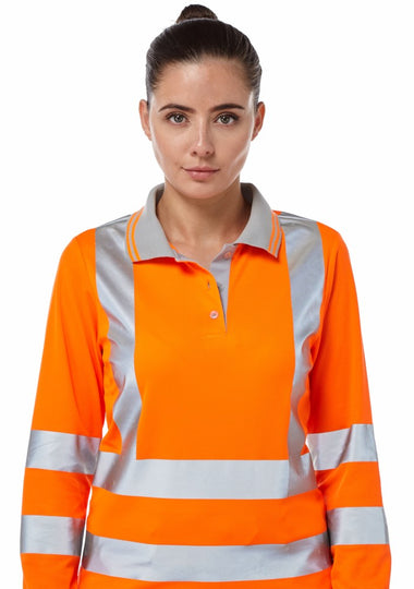 Pulsar Rail Spec Ladies Long Sleeve Hi-Vis Polo Shirt - PR703 Orange
