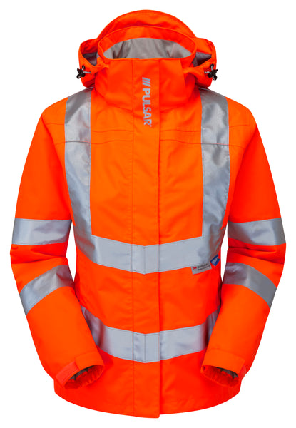 Pulsar Rail Spec Ladies Unlined Hi-Vis Storm Coat - PR705 Orange