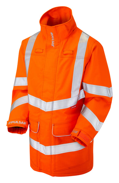 Pulsar Rail Spec Flame Retardant Ast Arc Hi-Vis Storm Coat - PRARC09 Orange