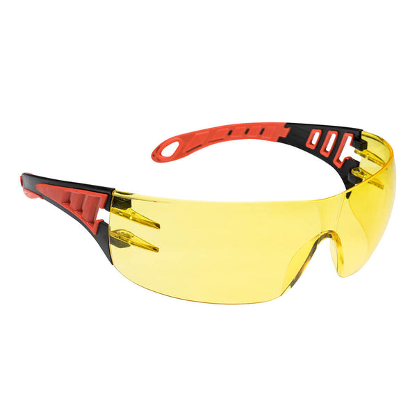 Portwest Tech Look Spectacles (PS12) with amber lenses to enhance contrast in low-light environments.