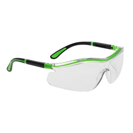 Portwest Neon Safety Spectacles (PS34) with clear lenses and bright temples.