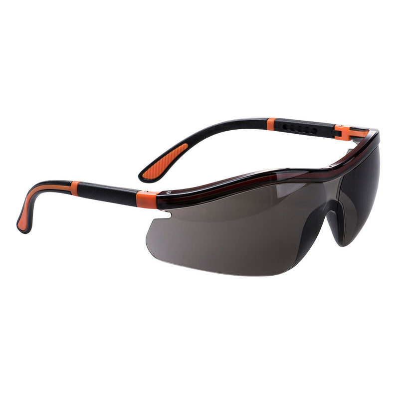 Portwest Neon Safety Spectacles (PS34) with smoke lenses and bright temples.