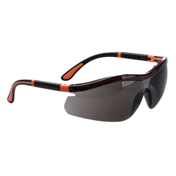 Portwest Neon Safety Spectacles (PS34) with smoke lenses and bright temples.