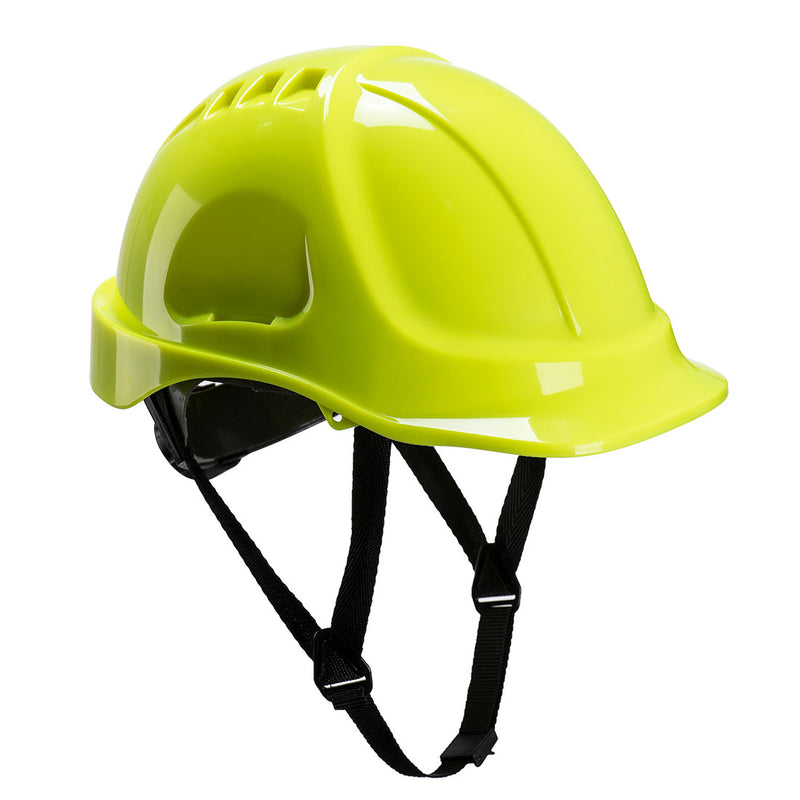 Yellow Portwest Endurance Plus Helmet (PS54) with built-in visor.