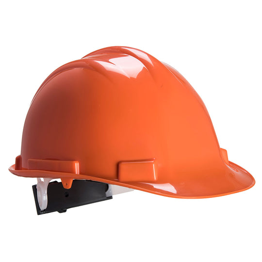 Orange Portwest Expertbase Wheel Safety Helmet (PS57) with ratchet.