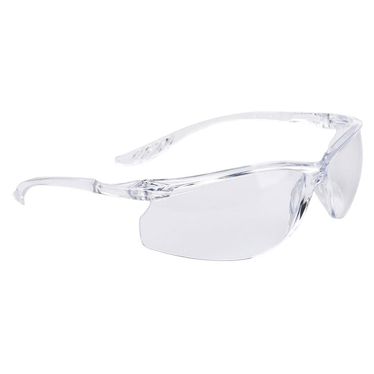 Clear lens lite safety spectacles with flexible arms for lightweight eye protection.