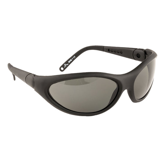 Polarised umbra safety spectacles with dark lenses for glare reduction and outdoor use.