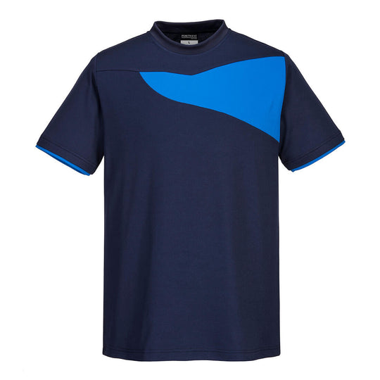 Navy blue Portwest PW2 Cotton Comfort T-Shirt soft and durable for work or casual use.