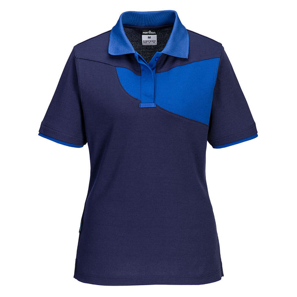 Navy blue Portwest Women's PW2 Polo Shirt offering a professional look with comfort.