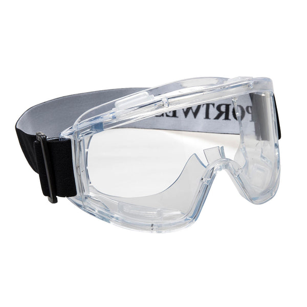 Challenger safety goggles with clear lens and wide elastic band for comfortable fit.