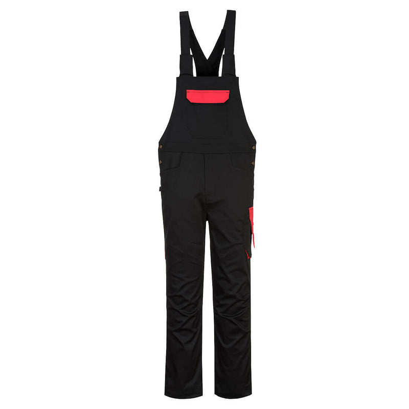 Portwest PW2 Bib and Brace (PW243) in a stylish blue and dark red design for modern work environments.