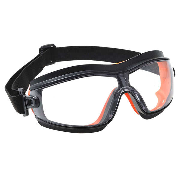 Portwest slim profile safety goggles (PW26) with a clear lens and adjustable strap.