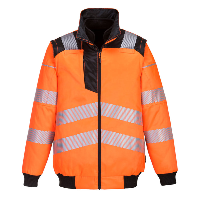Portwest PW3 hi-vis 3-in-1 pilot jacket in orange and black with reflective HiVisTex Pro tape.