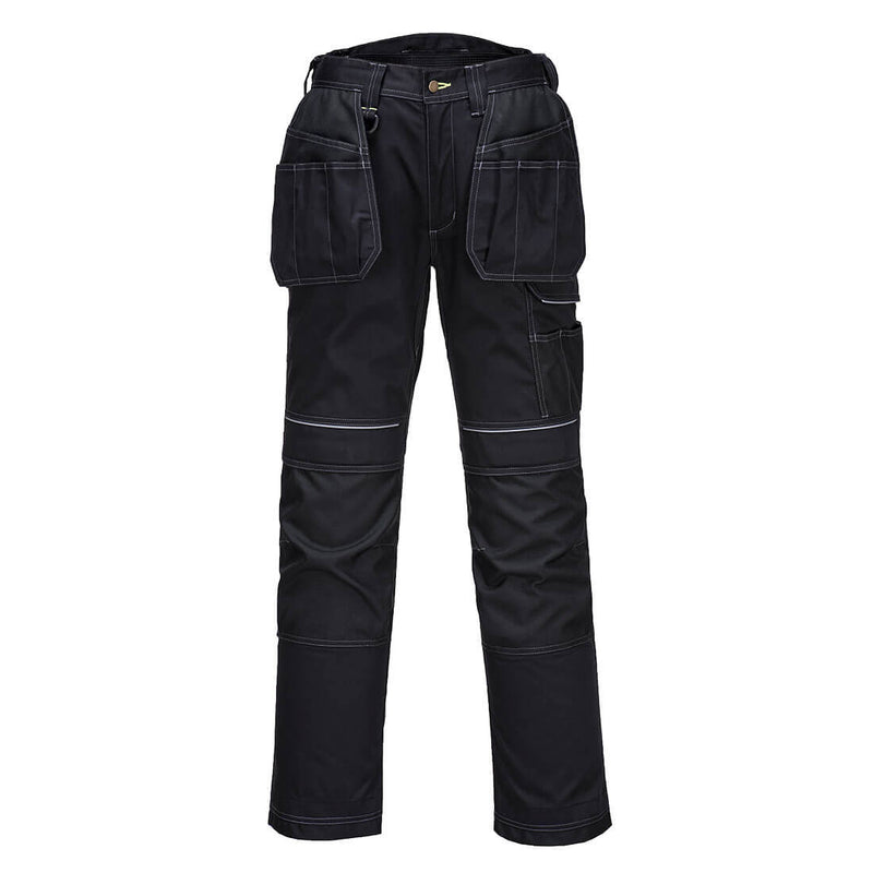 Black Portwest PW3 Stretch Holster Work Trouser with multi-way stretch fabric.