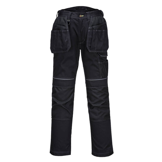 Black Portwest PW3 Stretch Holster Work Trouser with multi-way stretch fabric.