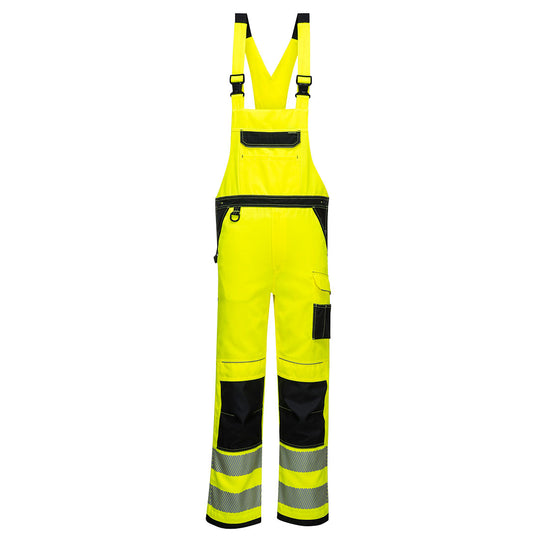 Portwest PW3 Hi-Vis Bib and Brace (PW344) in a striking yellow and black for optimal safety.
