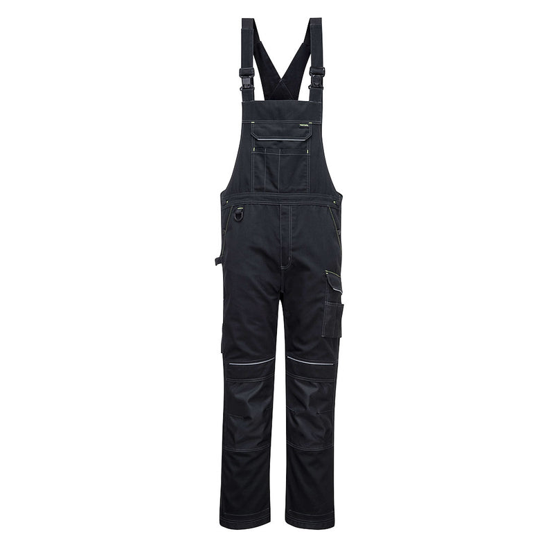 Portwest PW3 Work Bib & Brace (PW346) in solid black, featuring multiple pockets for convenience.