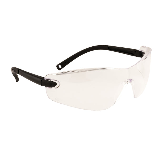 Portwest Profile Safety Spectacles (PW34) with a clear, wraparound single-piece lens.