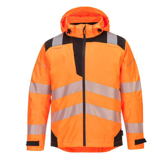 Front view of the Portwest PW36 Vision T-Shirt in orange and black with reflective tape.
