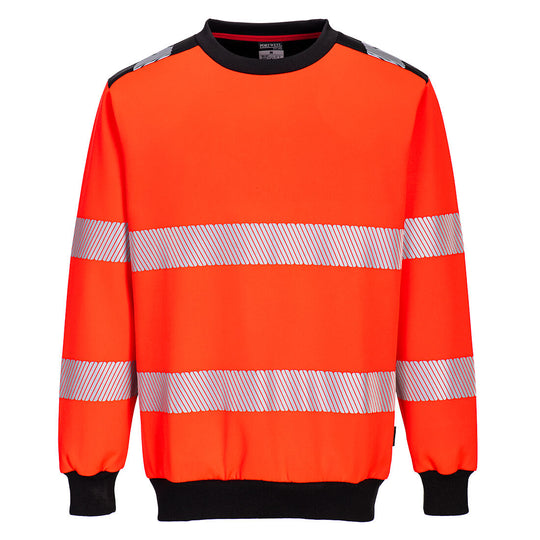 Front view of the Portwest PW3 Hi-Vis Sweatshirt in red and black.
