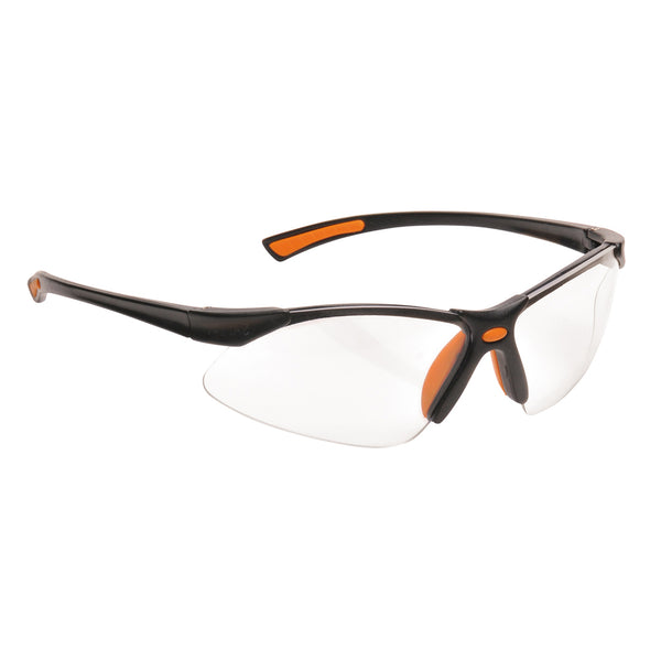 Portwest Bold Pro safety spectacles (PW37) with vibrant orange mirrored lenses.