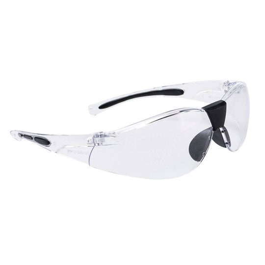 Sleek Portwest Extra wrap-around safety spectacles (PW39) with a clear lens.