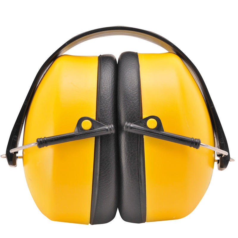 A pair of high-visibility yellow Portwest Super Ear Protector earmuffs (PW41).