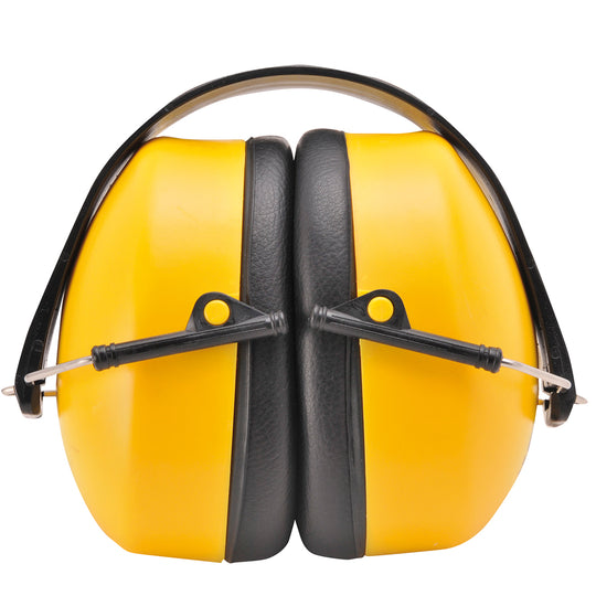A pair of high-visibility yellow Portwest Super Ear Protector earmuffs (PW41).