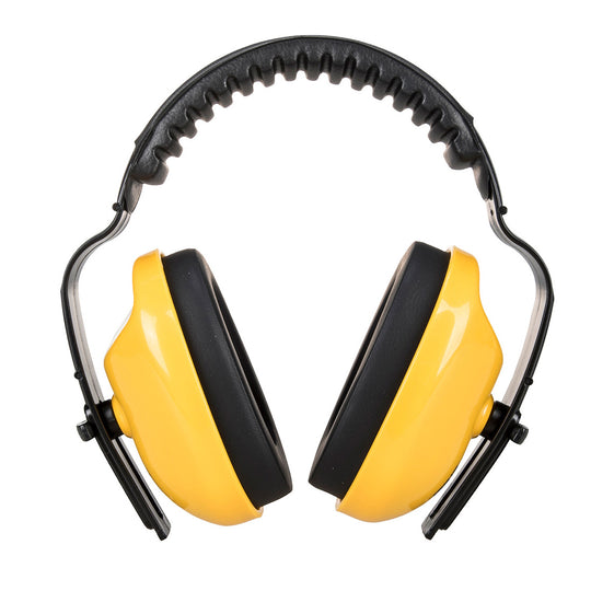 A pair of yellow Portwest Classic Plus Ear Muffs (PW48) offering hearing protection.