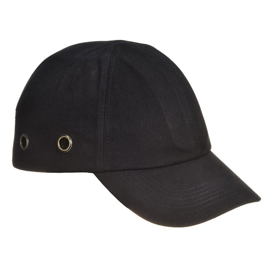 A simple black Portwest baseball-style bump cap (PW59) for minor head protection.