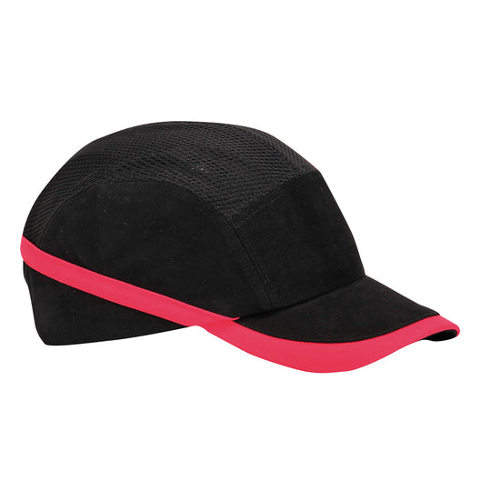 A black Portwest Vent Cool bump cap (PW69) with breathable mesh side panels.