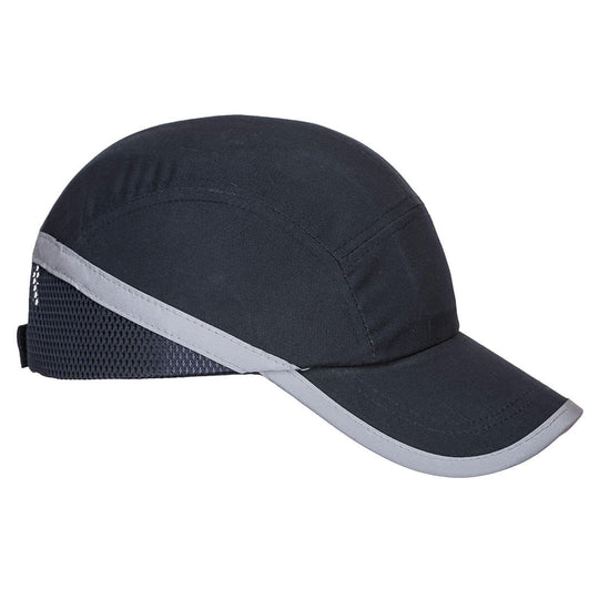 A navy blue Portwest bump cap (PW79) with a long peak for extra sun protection.