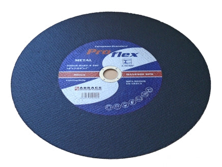 A 305mm Abracs Proflex flat cutting disc for stone, shown next to the metal version.