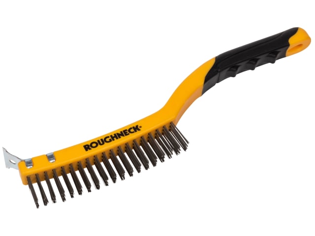 Roughneck Stainless Steel Wire Brush Soft Grip with Scraper 355mm (14in) - 3 Row