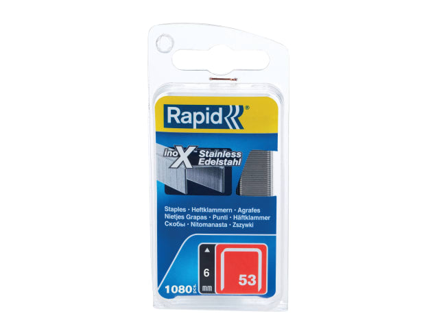 Rapid 53 Series 6mm Stainless Steel Fine Wire Staples (Box 1080)