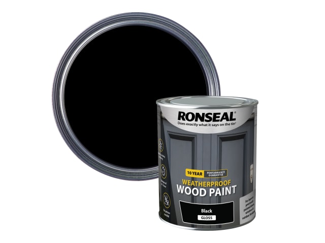 Ronseal 10 Year Weatherproof 2-in-1 Wood Paint Black Gloss 750ml